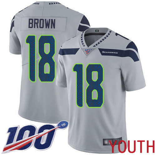 Seattle Seahawks Limited Grey Youth Jaron Brown Alternate Jersey NFL Football #18 100th Season Vapor Untouchable